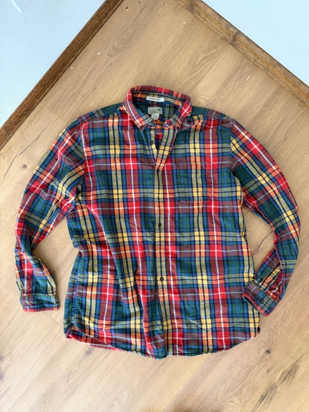 L.L. Bean Red, Green & Yellow Plaid Button-Down Shirt